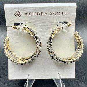 Kendra Scott Gold Beaded Hoop Earrings Black Gray White NWT $130